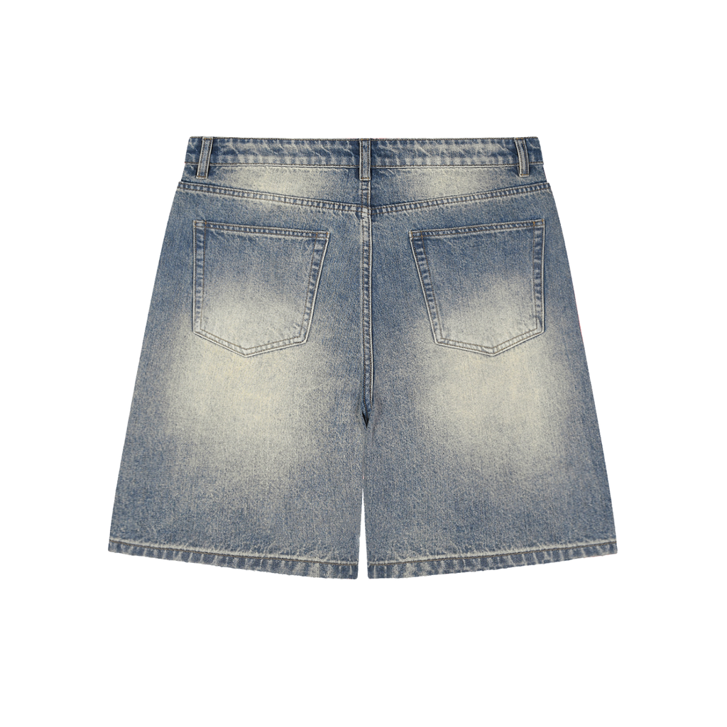 Vintage Signature Faded Distressed Baggy Denim Shorts