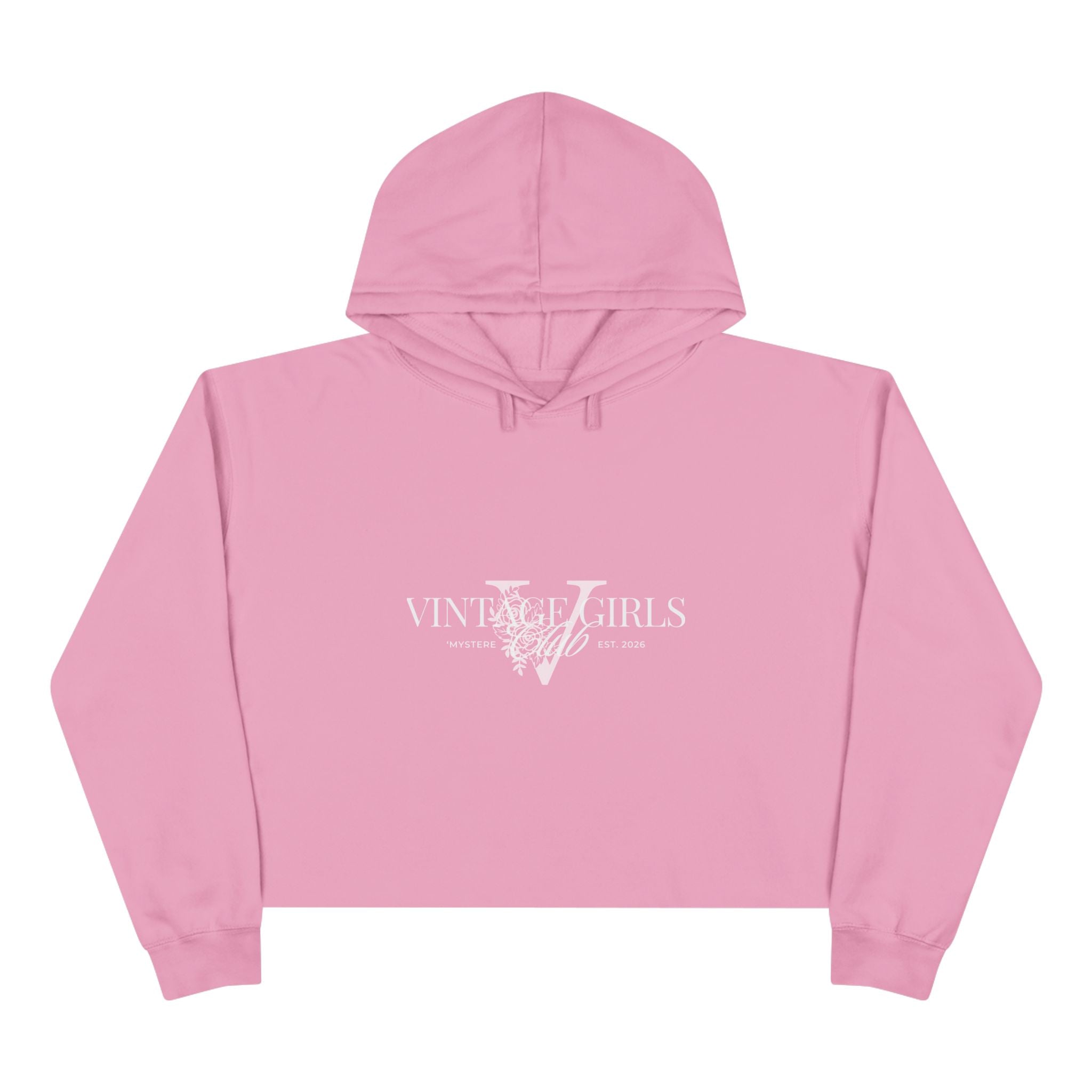 Vintage Girls V Logo Crop Top Hoodie — Retro Feminine Streetwear