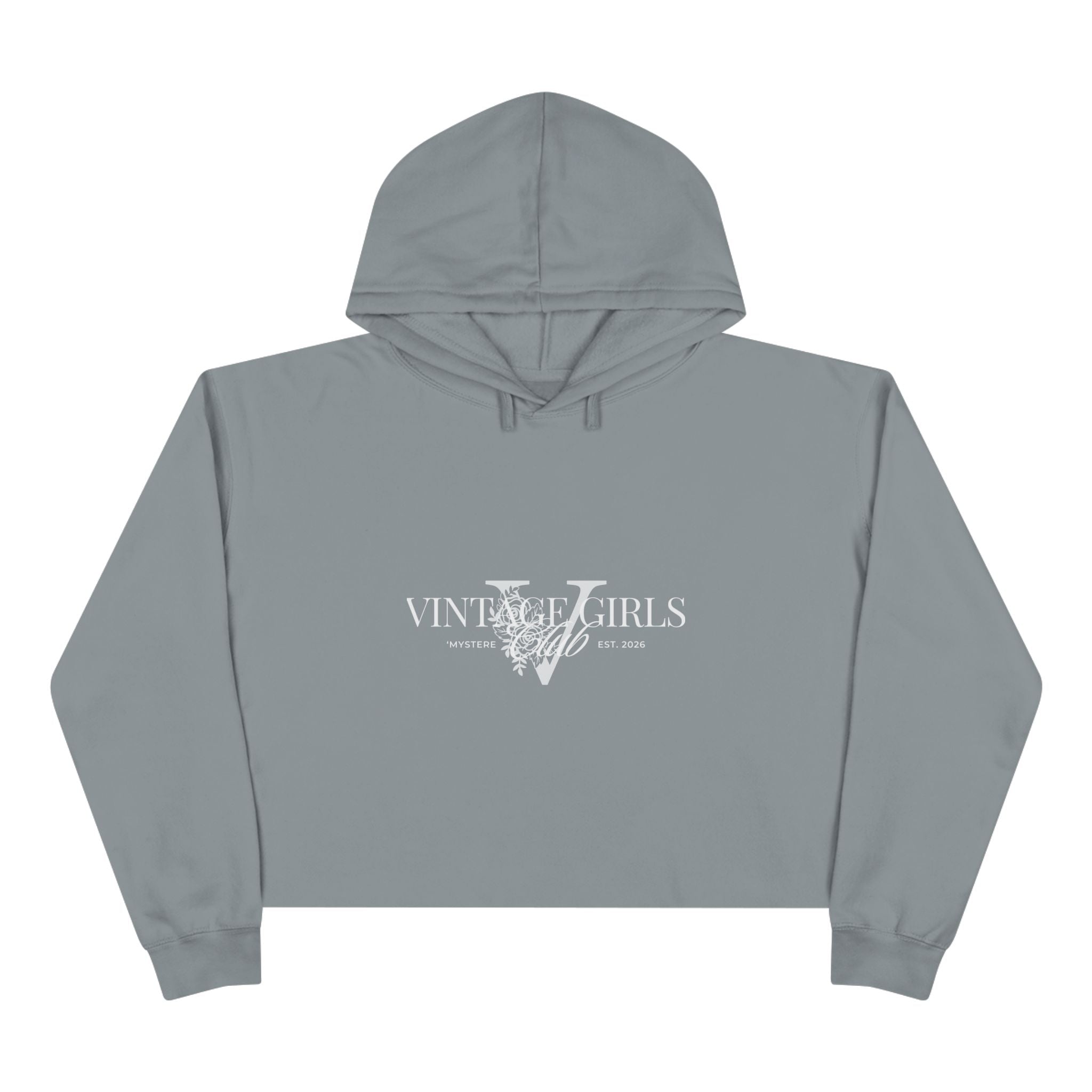 Vintage Girls V Logo Crop Top Hoodie — Retro Feminine Streetwear