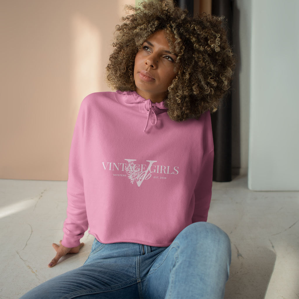 Vintage Girls V Logo Crop Top Hoodie — Retro Feminine Streetwear