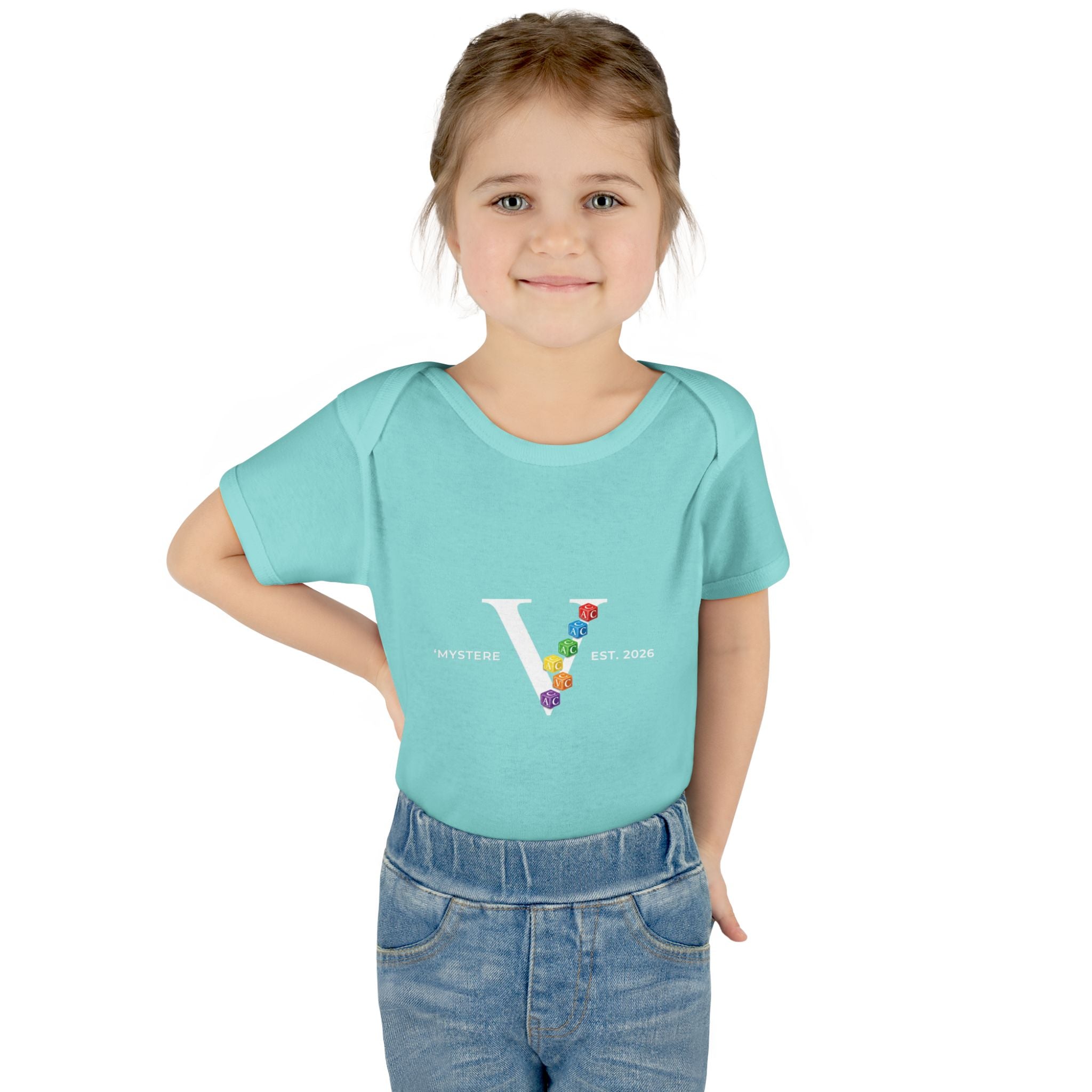 Infant Bodysuit — Colorful Floral 'V' Monogram (Mystere Est. 2026)