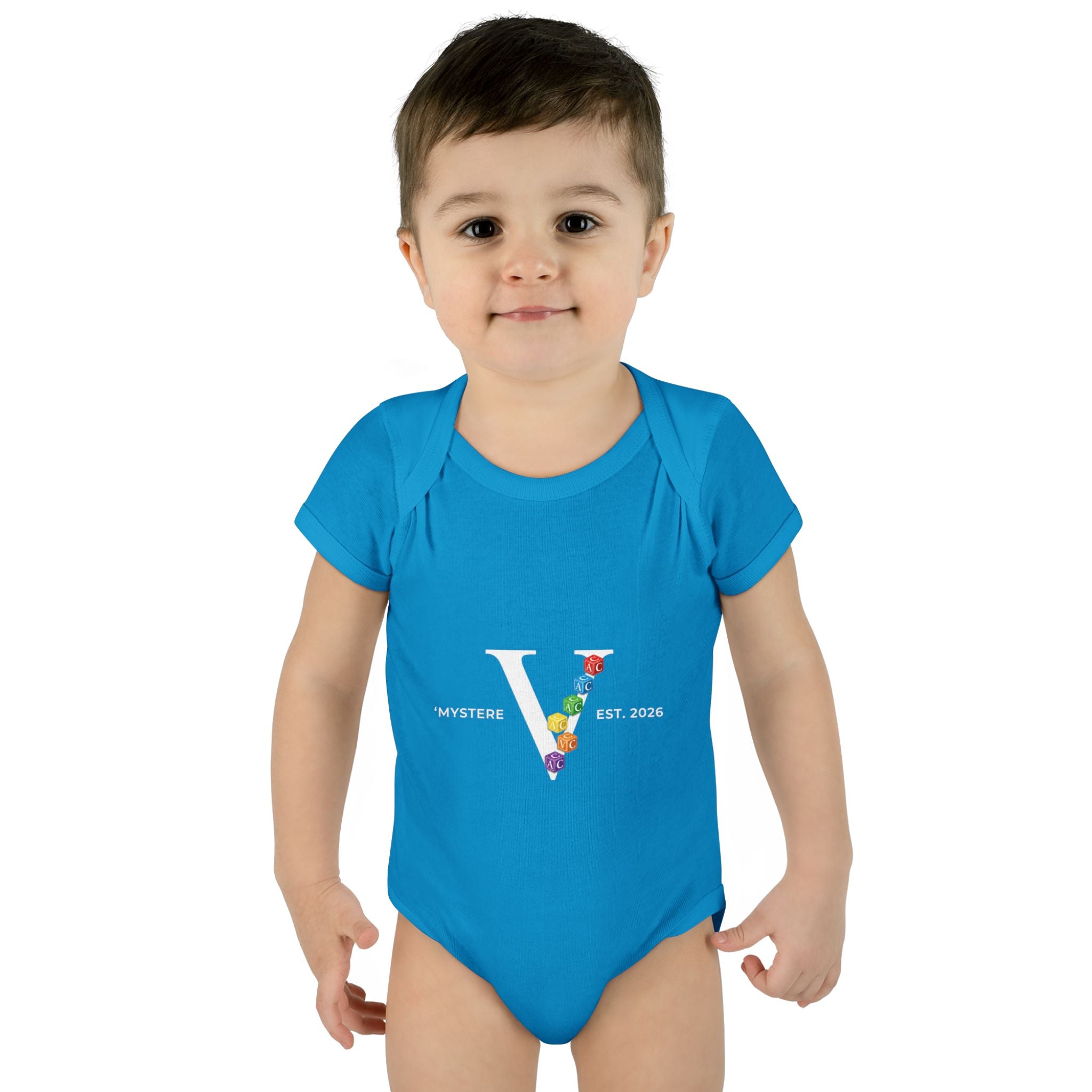 Infant Bodysuit — Colorful Floral 'V' Monogram (Mystere Est. 2026)