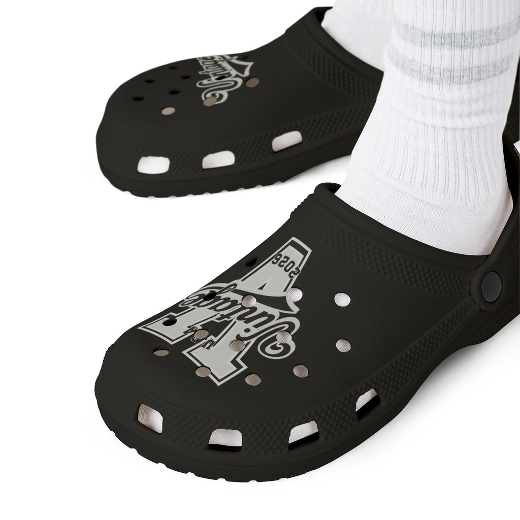 Vintage V Logo Foam Clogs — Black EVA Rubber "Cros Styled" Slides