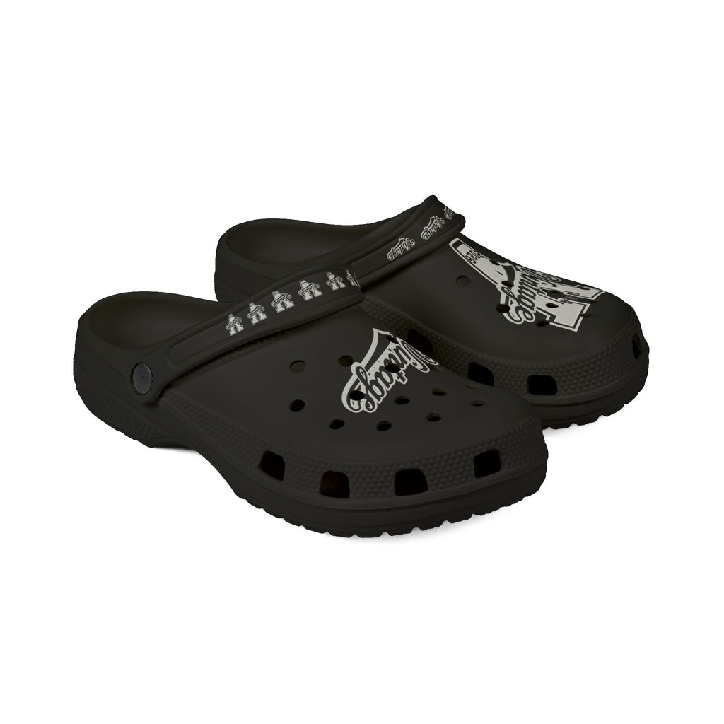 Vintage V Logo Foam Clogs — Black EVA Rubber "Cros Styled" Slides