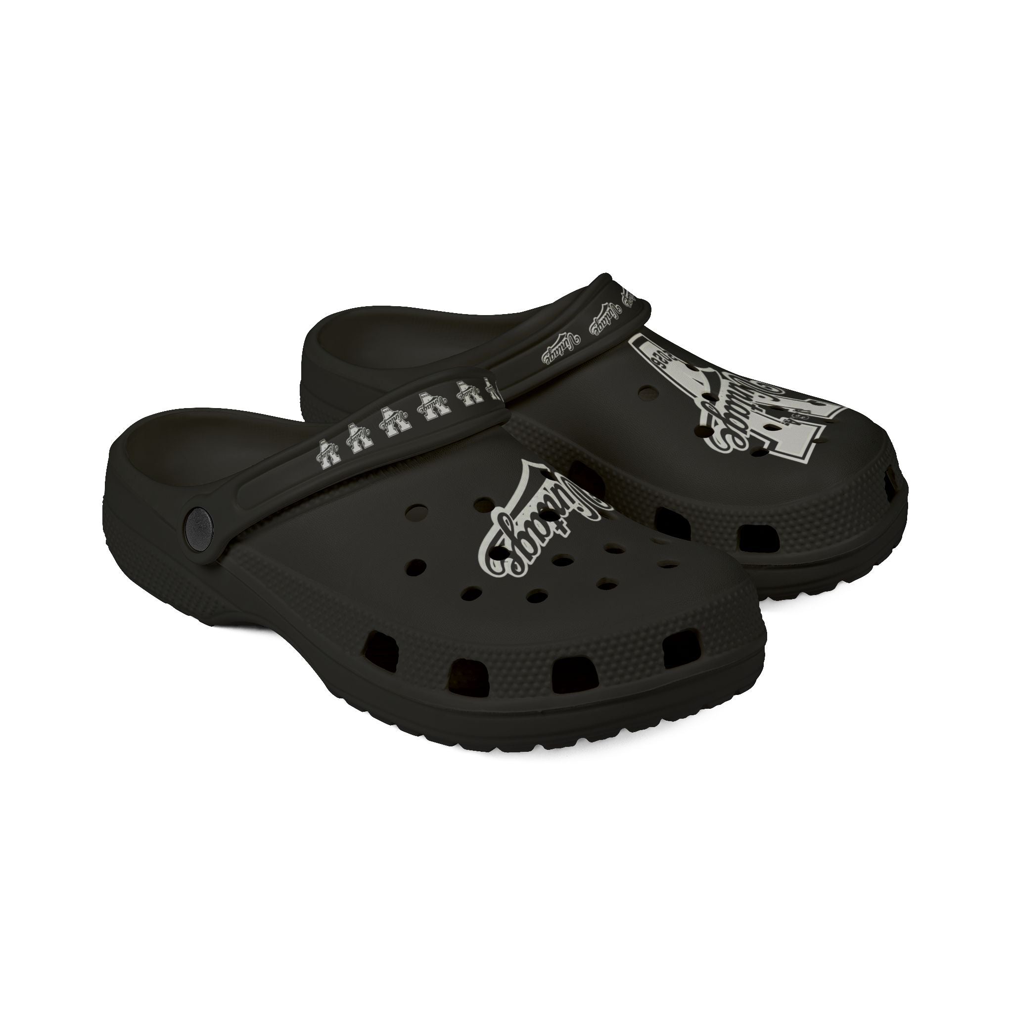 Vintage V Logo Foam Clogs — Black EVA Rubber "Cros Styled" Slides