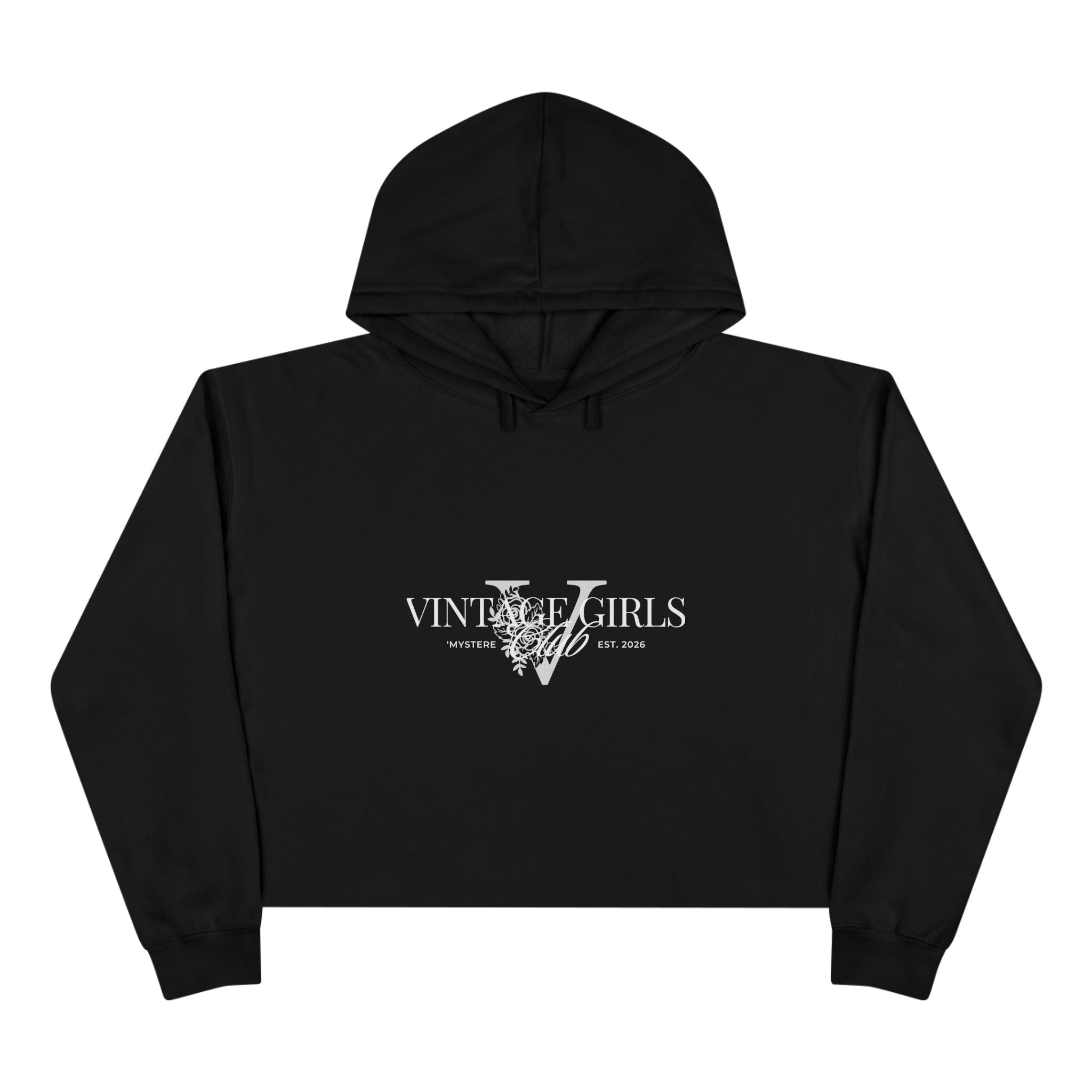 Vintage Girls V Logo Crop Top Hoodie — Retro Feminine Streetwear