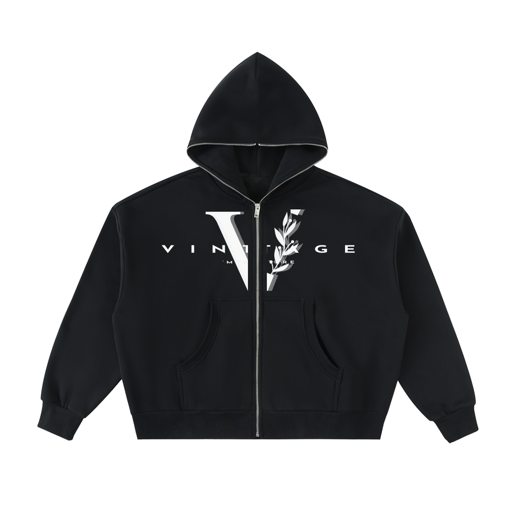 Fleeced Full-Zip Boxy Hoodie