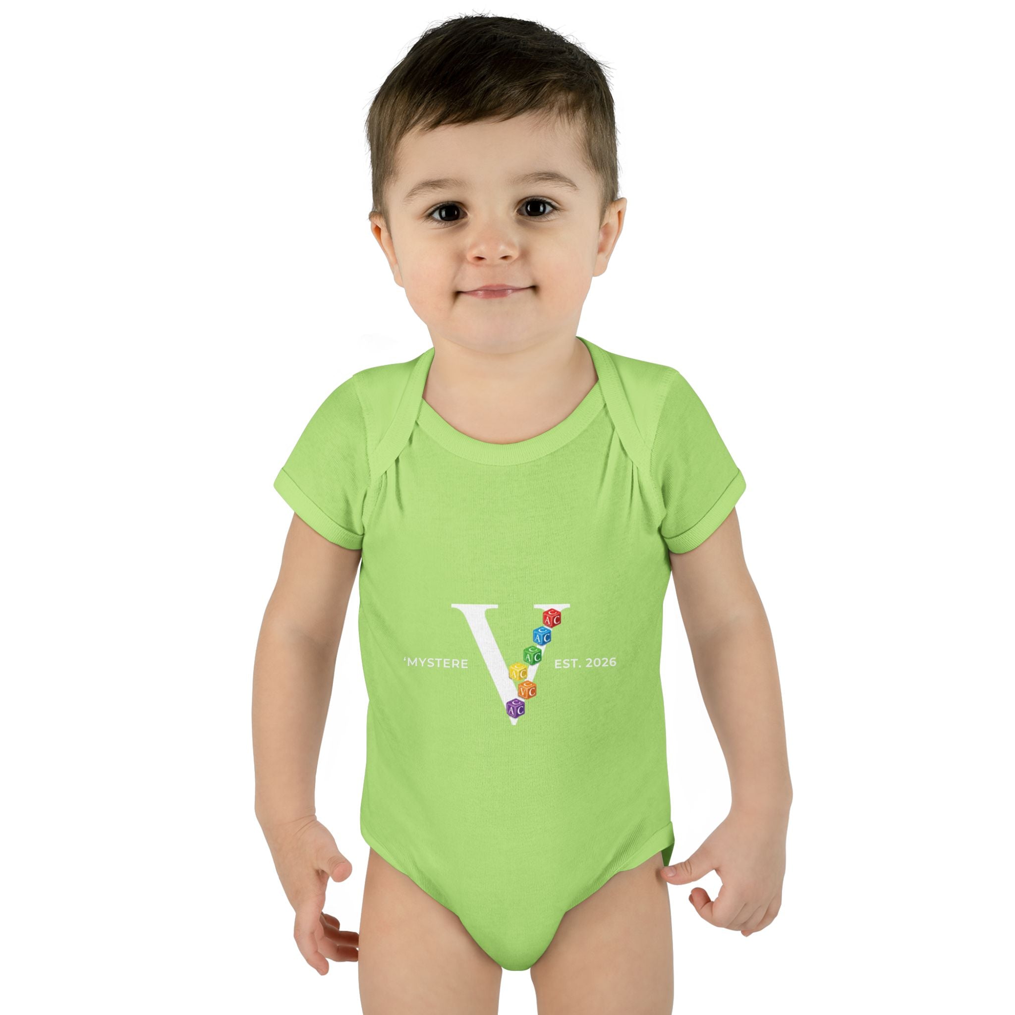 Infant Bodysuit — Colorful Floral 'V' Monogram (Mystere Est. 2026)