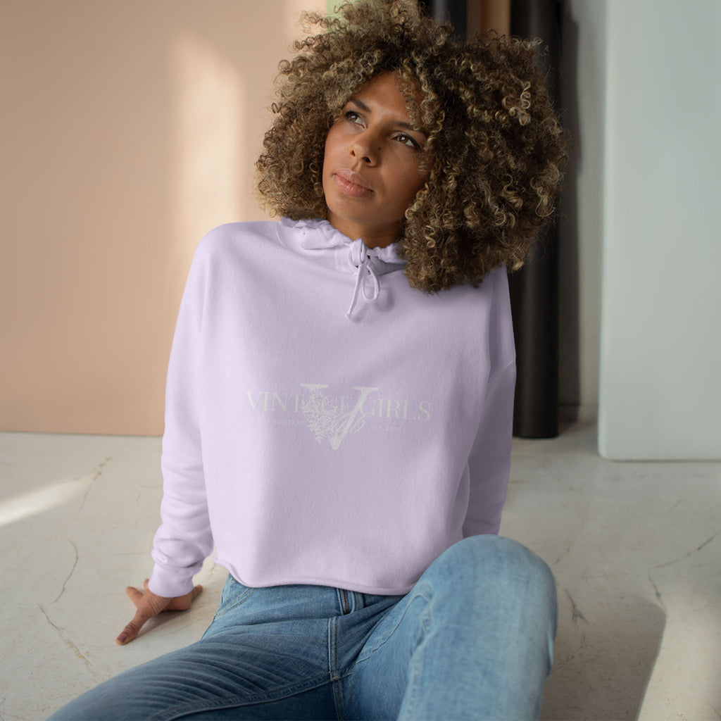 Vintage Girls V Logo Crop Top Hoodie — Retro Feminine Streetwear