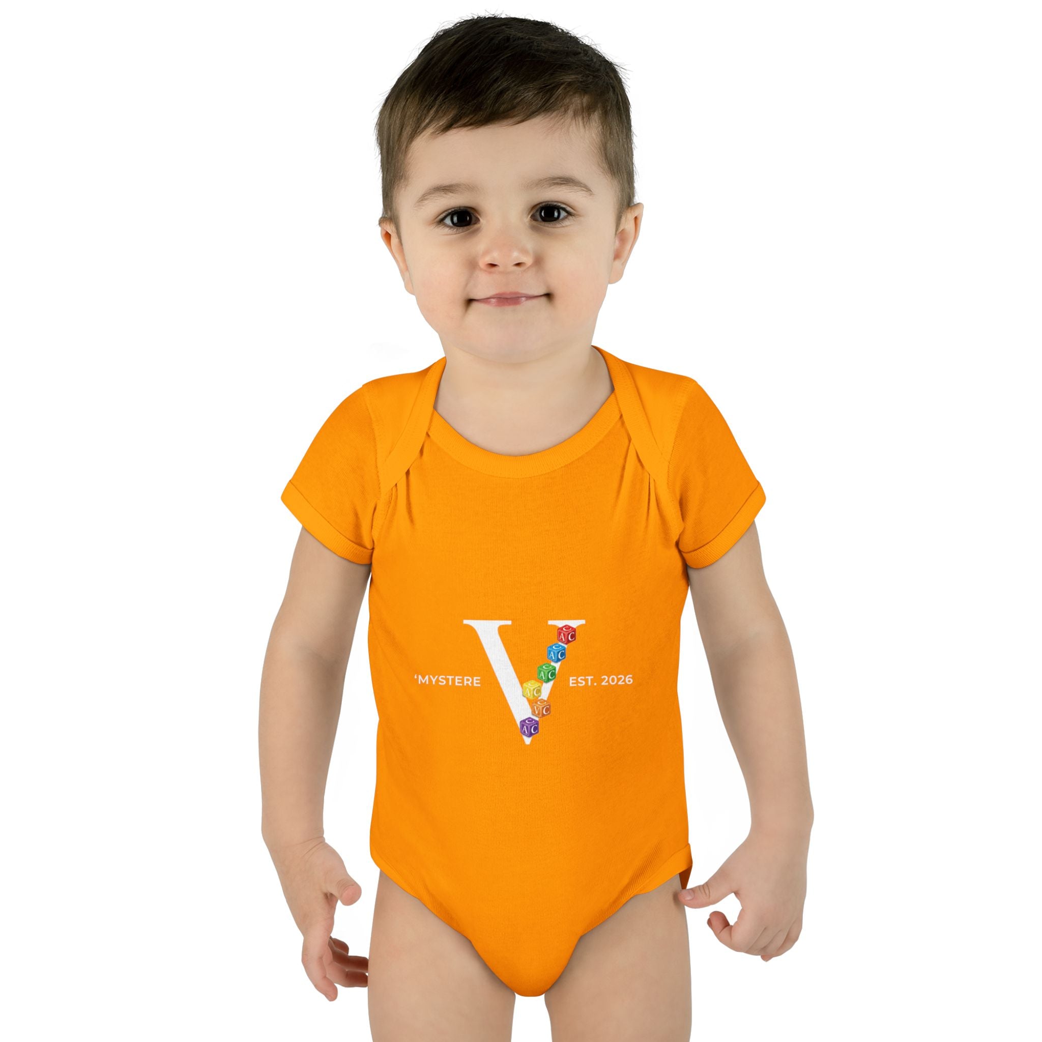 Infant Bodysuit — Colorful Floral 'V' Monogram (Mystere Est. 2026)