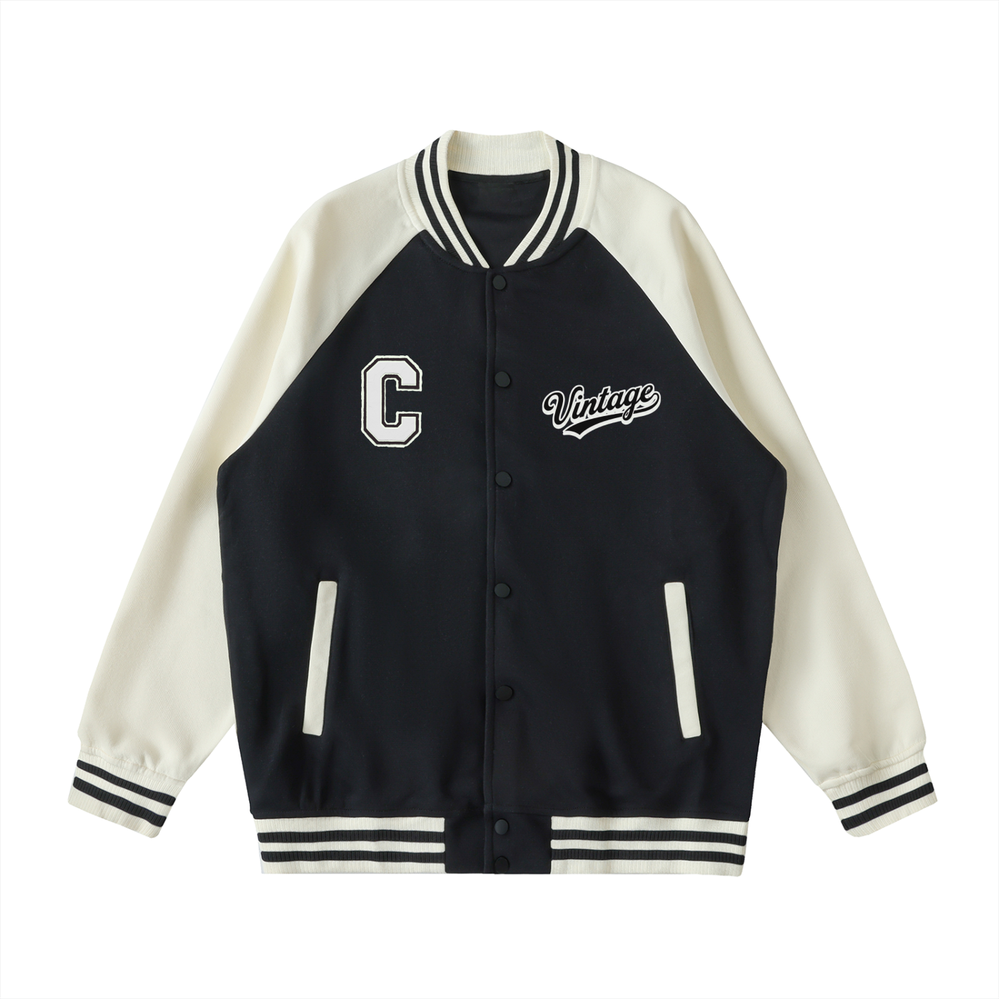 Two Tone Raglan Sleeve Varsity Jacket