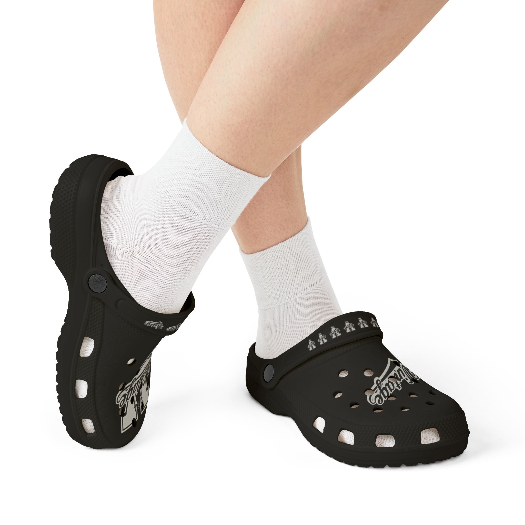Vintage V Logo Foam Clogs — Black EVA Rubber "Cros Styled" Slides