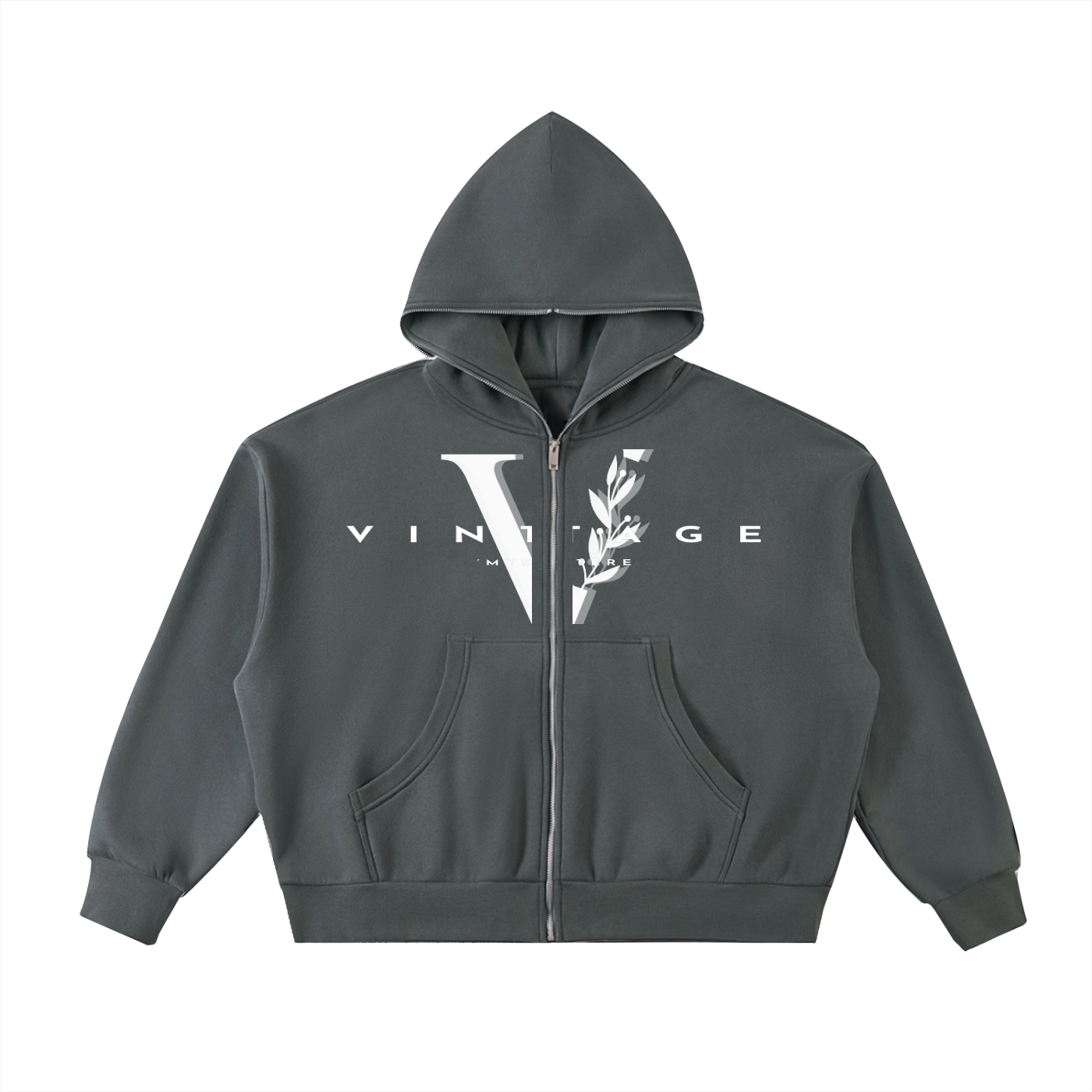 Fleeced Full-Zip Boxy Hoodie
