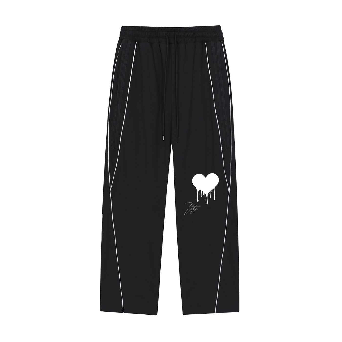 Vintage " Hearts "Reflection Striped Straight-Leg Sweatpants