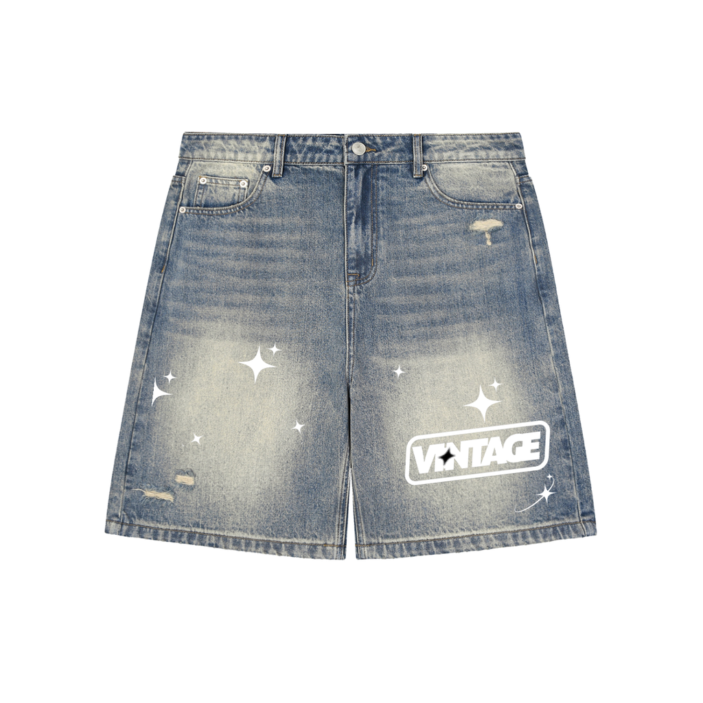 Faded Distressed Baggy Denim Shorts