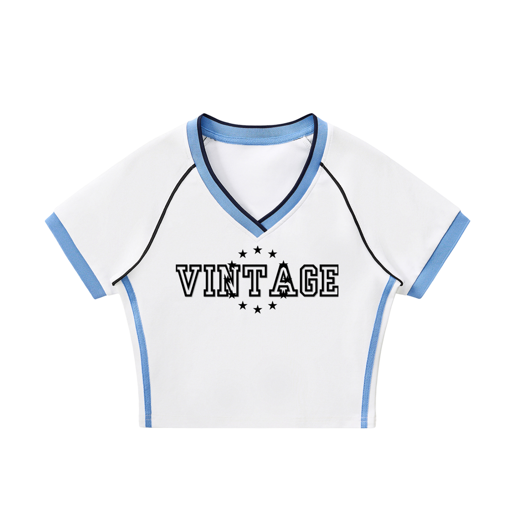 Contrast Trim V-Neck Crop T-Shirt