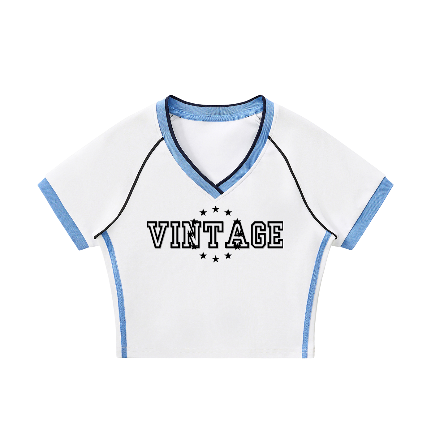 Contrast Trim V-Neck Crop T-Shirt