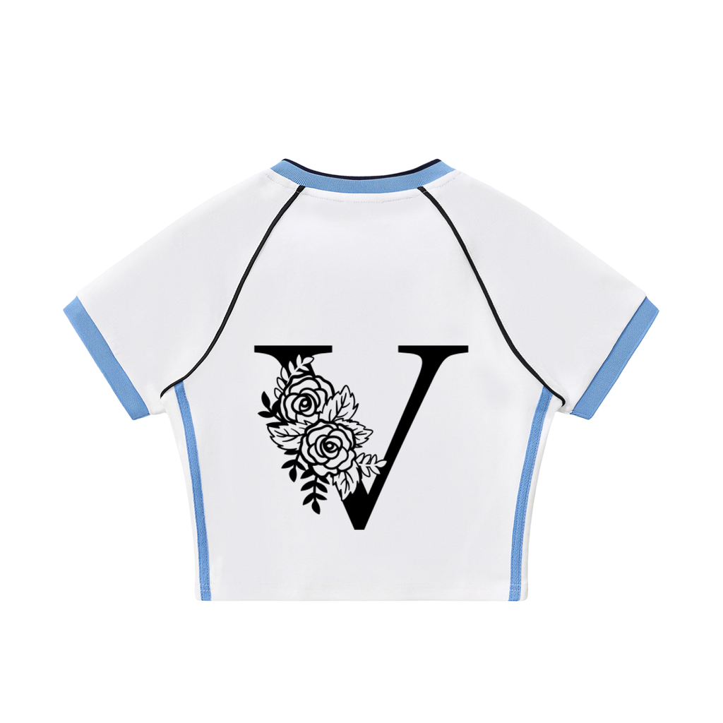 Contrast Trim V-Neck Crop T-Shirt