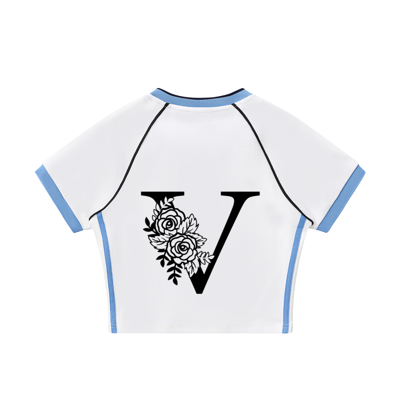 Contrast Trim V-Neck Crop T-Shirt