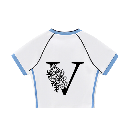 Contrast Trim V-Neck Crop T-Shirt